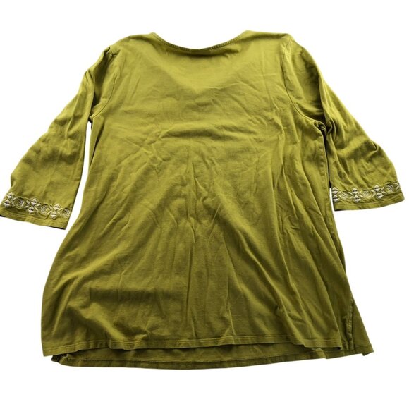 J. Jill Womens Tunic Blouse Top Large Green Embroidered Floral 3/4 Sleeve Boho - Picture 2 of 14